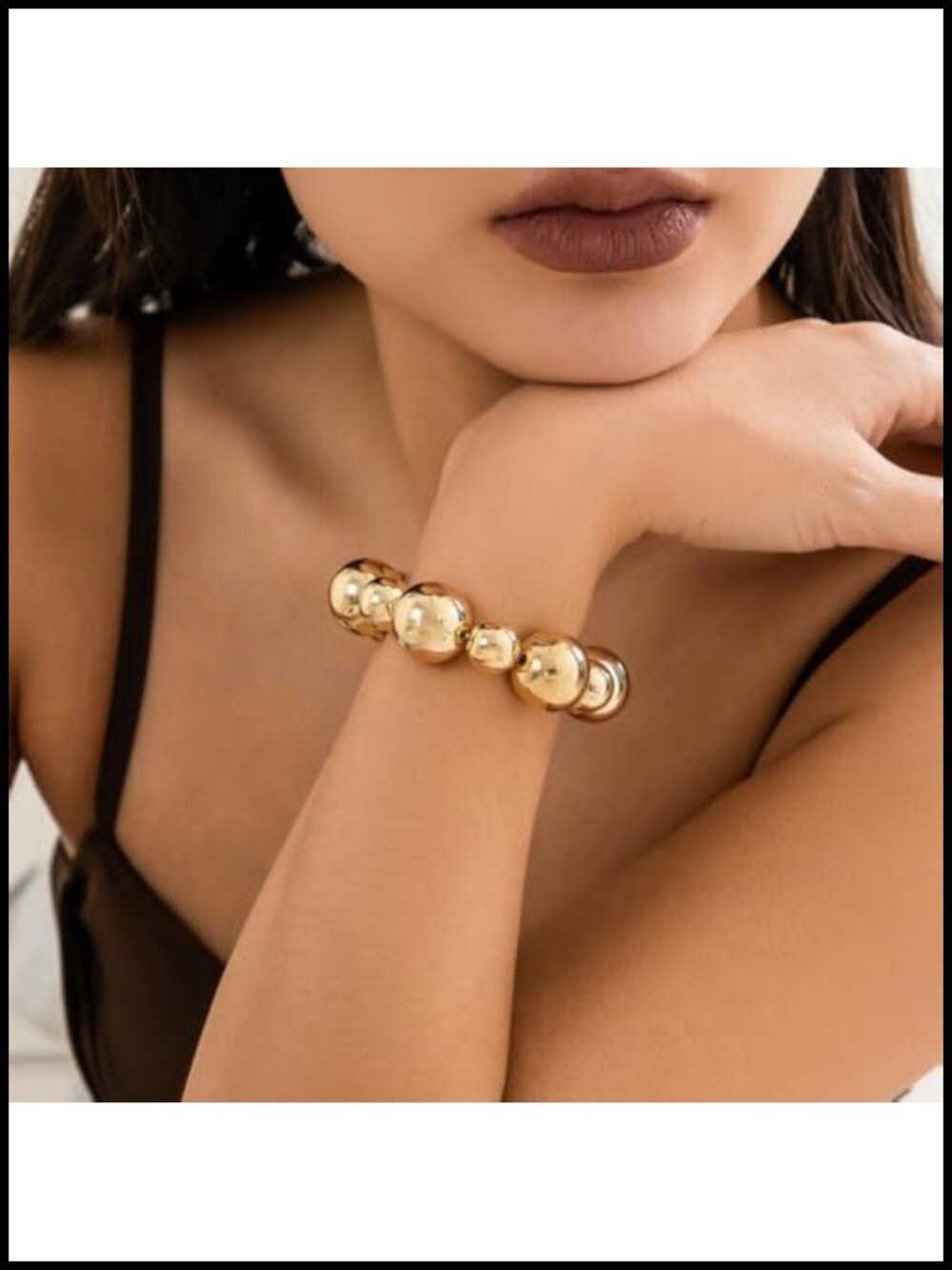 Chunky Silver Beaded Stretch Bracelet for Women - Vintage Elastic Ball Bead Two - Picture 3 of 6